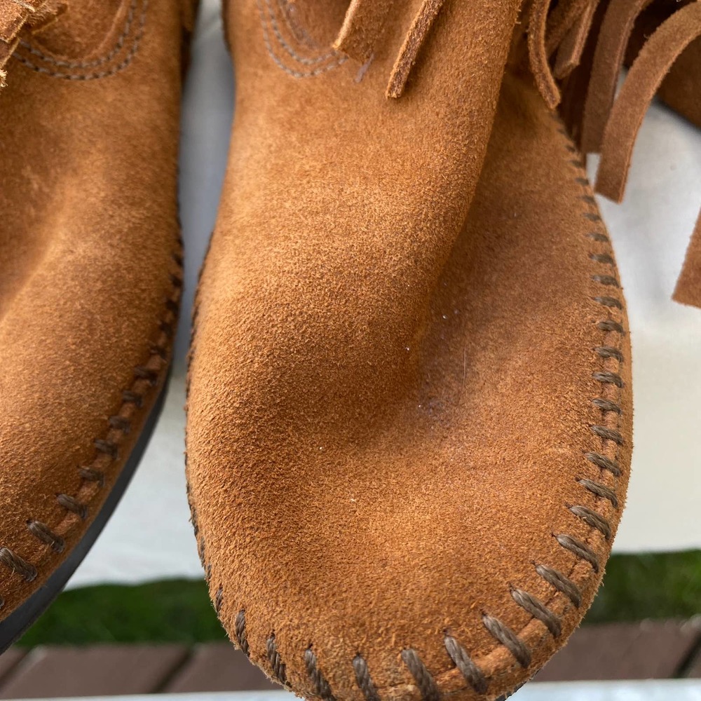 Minnetonka 3 Layer Fringe Suede Brown Pull On Boo… - image 5